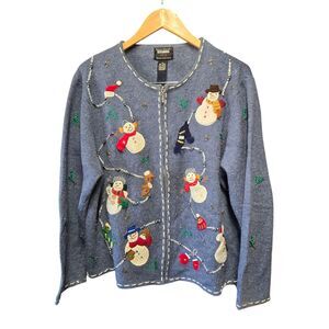 Designers Originals Studio Cardigan Christmas Party Snowman Blue XL‎
